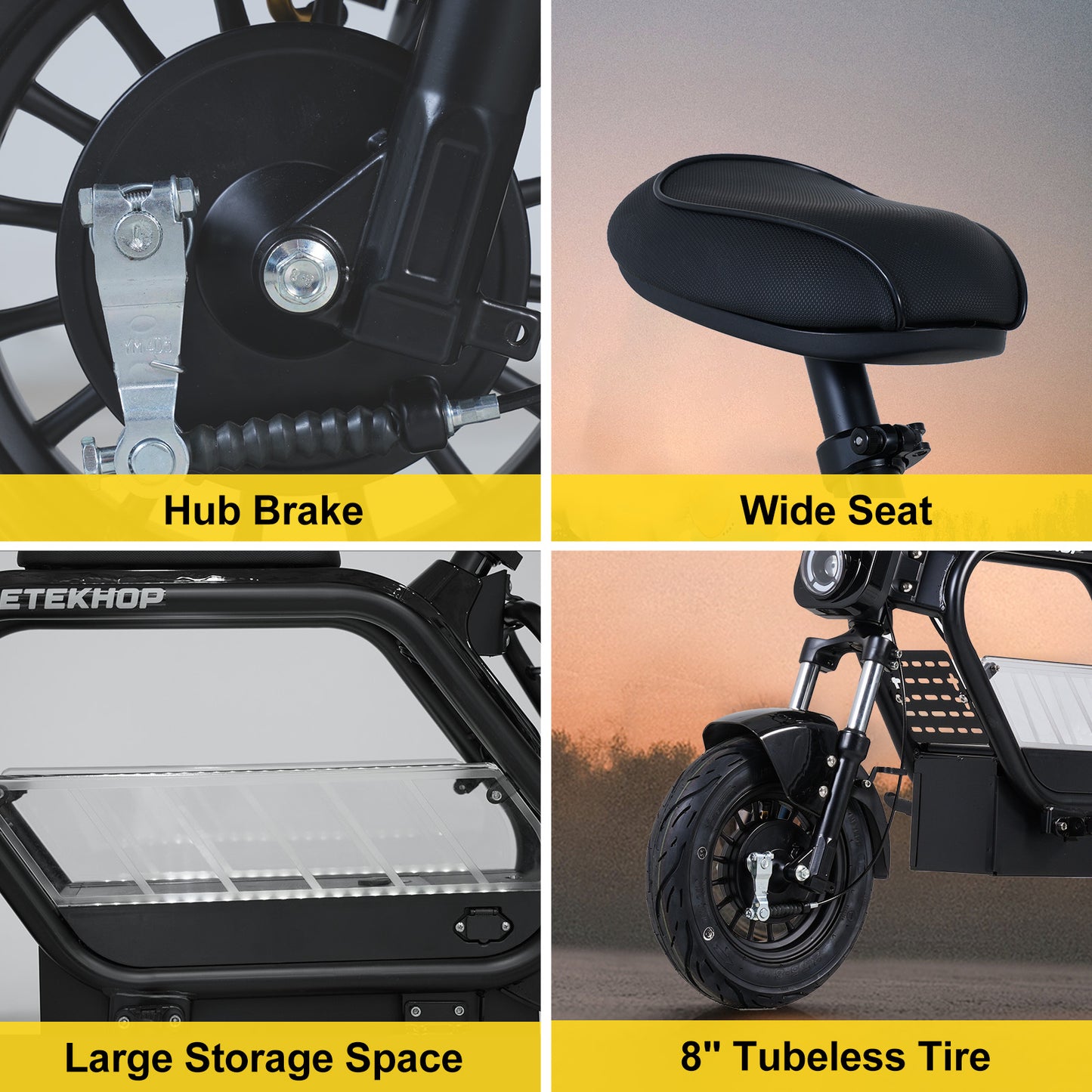 ETEKHOP Electric Scooter For Adults, 48V 20Ah Samsung Battery, 50 Miles Long Range, 800W Peak Power, 24MPH Top Speed, All-Terrain 14" Tubeless Tires, with Large Storage and Front Rear Suspension