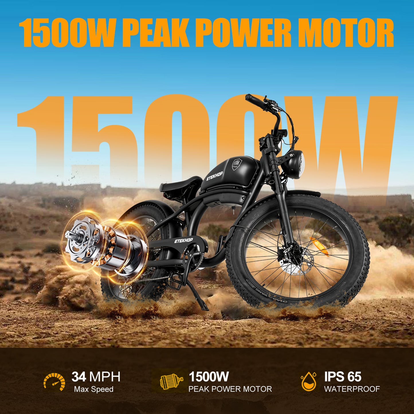 S26 Retro Electric Cruiser Bike: 1500W Peak Power Motor, 34 MPH, 48V 20Ah Battery 50 Mile Long Range, 26" Fat Tires for Any Terrain, with Shimano 7-Speed, Hydraulic Disc Brakes
