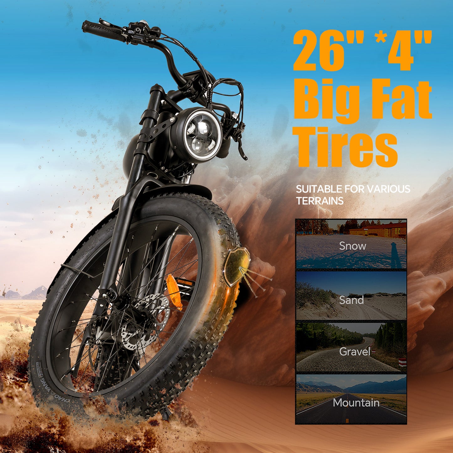 S26 Retro Electric Cruiser Bike: 1500W Peak Power Motor, 34 MPH, 48V 20Ah Battery 50 Mile Long Range, 26" Fat Tires for Any Terrain, with Shimano 7-Speed, Hydraulic Disc Brakes