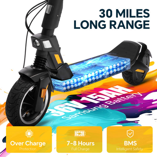ETEKHOP Electric Scooter for Adult,1000W Peak Motor, Max 24 Mph 30 Miles Long Range, 36V 15AH UL 2272 Battery, 9" Off-Road Shock Tire,with NFC Lock App Control Commuting Electric Scooter with All-Terrain Suspension