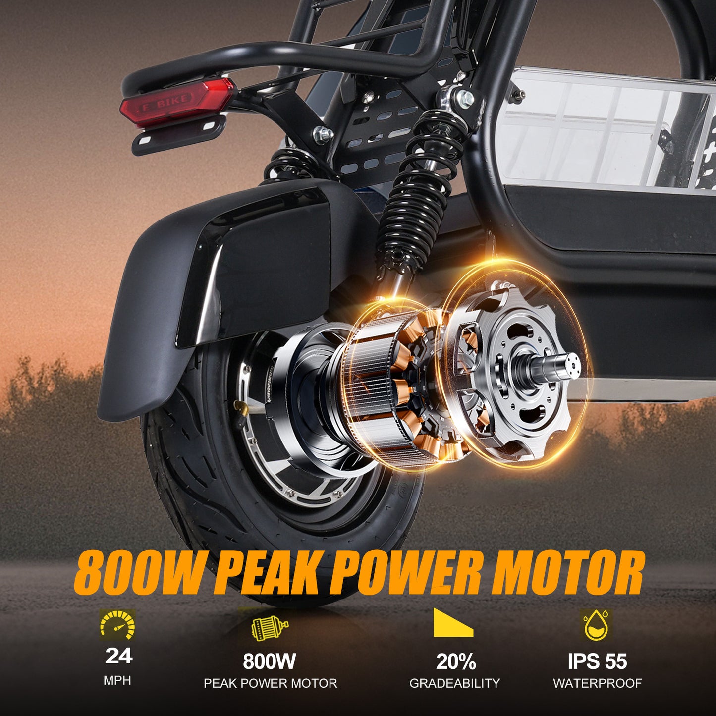 ETEKHOP Electric Scooter For Adults, 48V 20Ah Samsung Battery, 50 Miles Long Range, 800W Peak Power, 24MPH Top Speed, All-Terrain 14" Tubeless Tires, with Large Storage and Front Rear Suspension