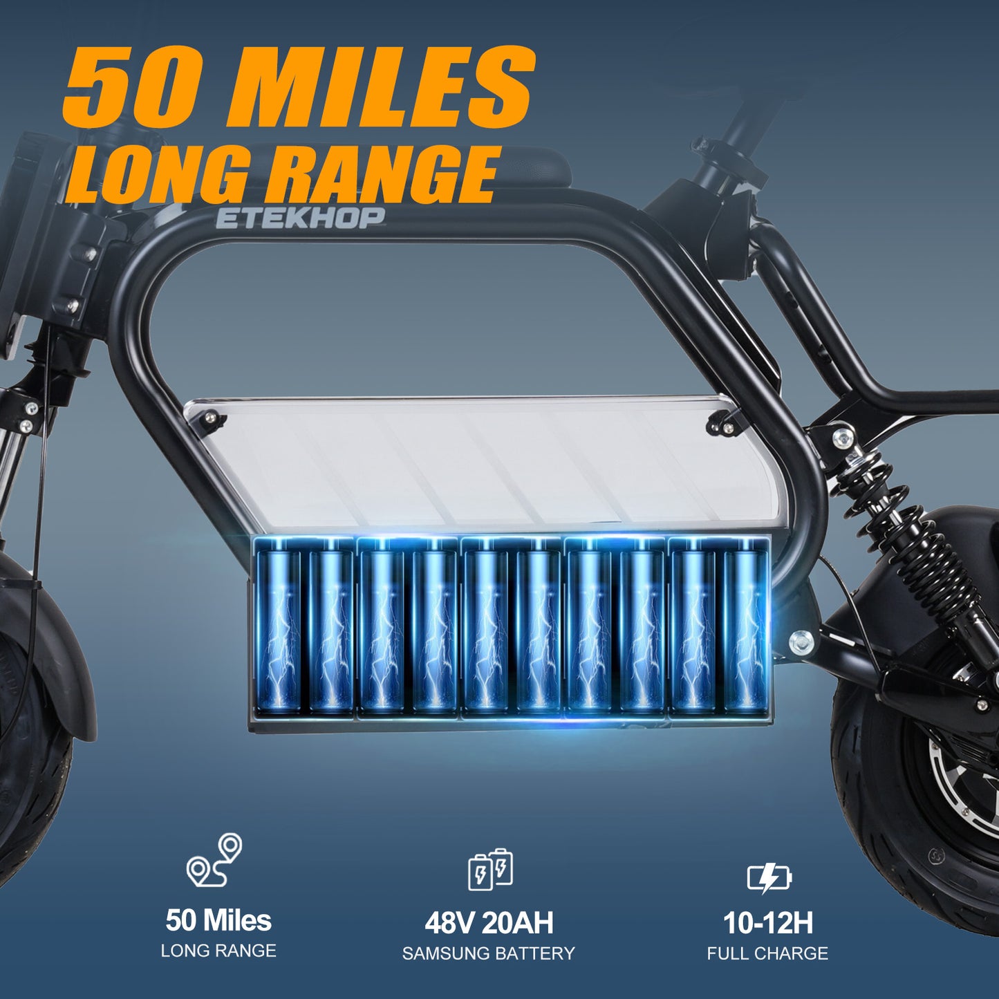 ETEKHOP Electric Scooter For Adults, 48V 20Ah Samsung Battery, 50 Miles Long Range, 800W Peak Power, 24MPH Top Speed, All-Terrain 14" Tubeless Tires, with Large Storage and Front Rear Suspension