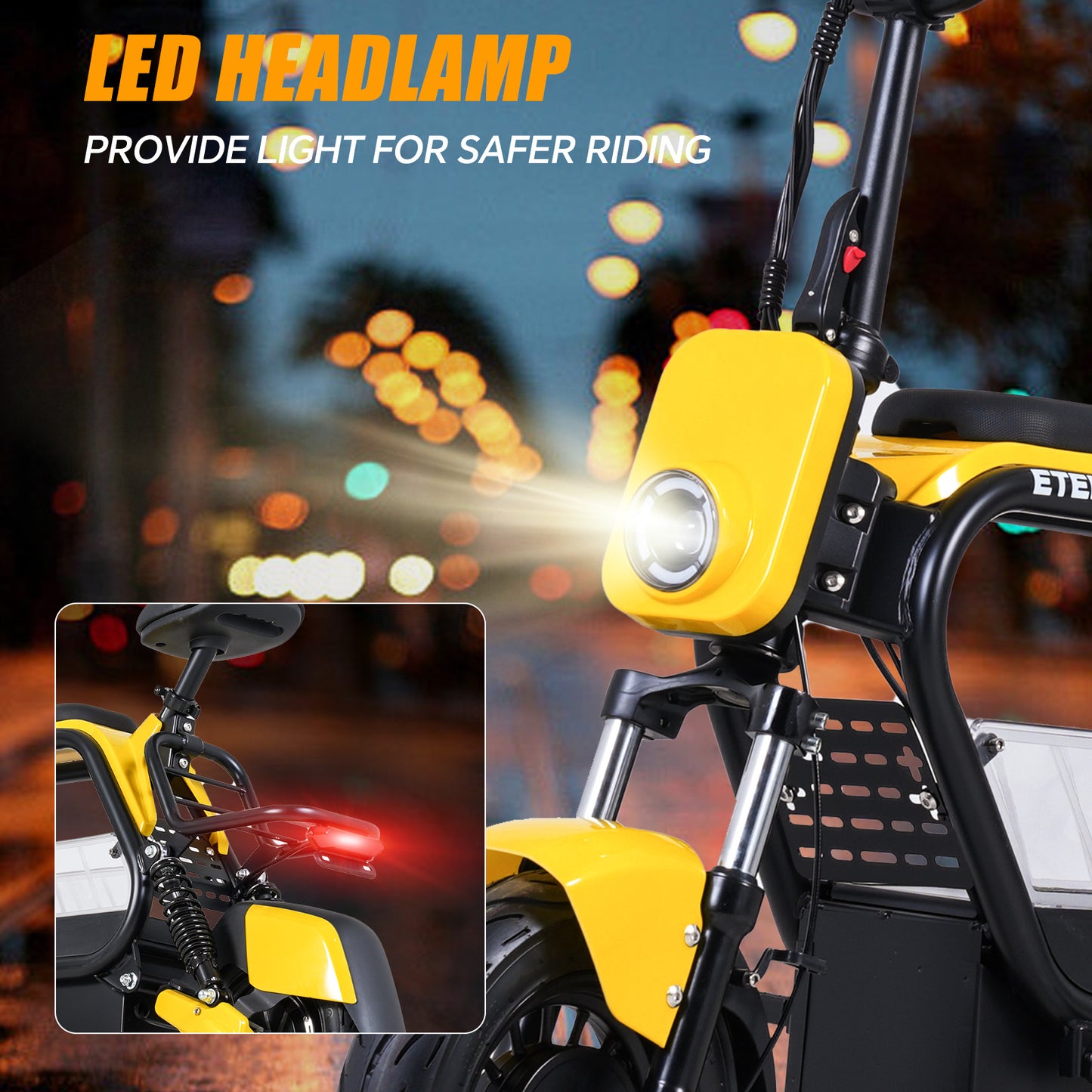 ETEKHOP Electric Scooter For Adults, 48V 20Ah Samsung Battery, 50 Miles Long Range, 800W Peak Power, 24MPH Top Speed, All-Terrain 14" Tubeless Tires, with Large Storage and Front Rear Suspension