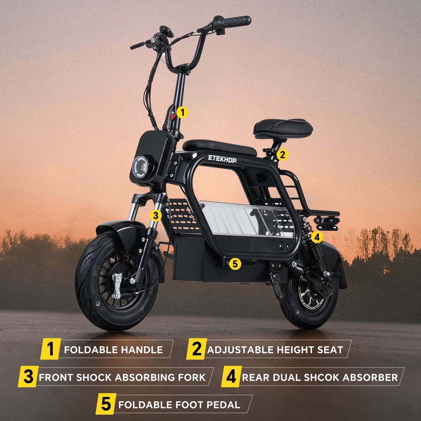 ETEKHOP Electric Scooter For Adults, 48V 20Ah Samsung Battery, 50 Miles Long Range, 800W Peak Power, 24MPH Top Speed, All-Terrain 14" Tubeless Tires, with Large Storage and Front Rear Suspension
