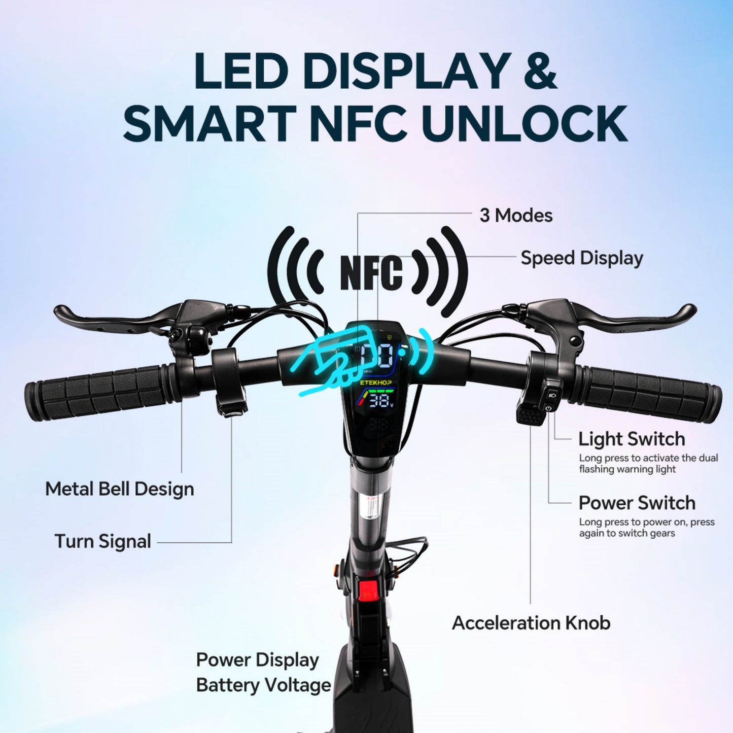 ETEKHOP Electric Scooter for Adult,1000W Peak Motor, Max 24 Mph 30 Miles Long Range, 36V 15AH UL 2272 Battery, 9" Off-Road Shock Tire,with NFC Lock App Control Commuting Electric Scooter with All-Terrain Suspension