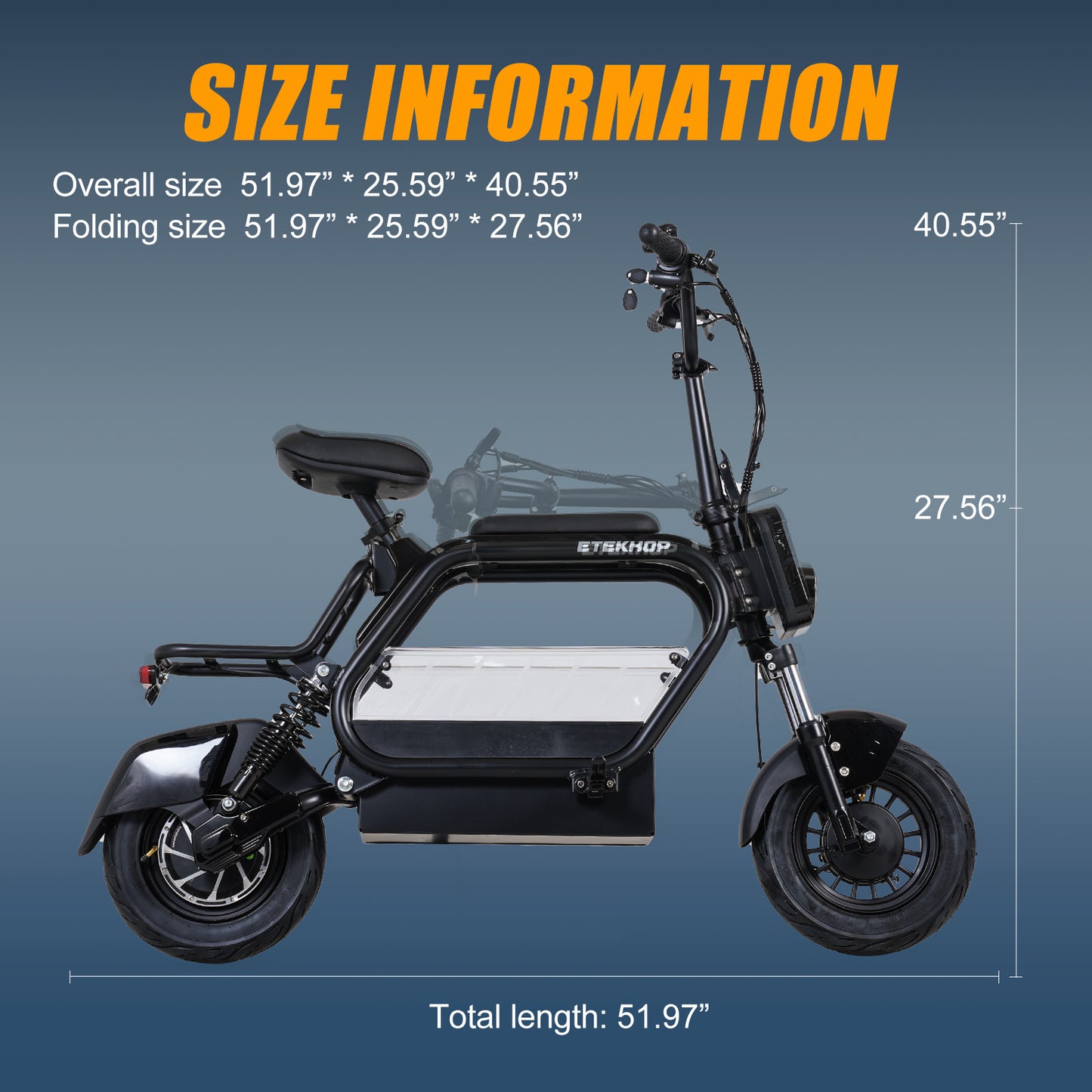 ETEKHOP Electric Scooter For Adults, 48V 20Ah Samsung Battery, 50 Miles Long Range, 800W Peak Power, 24MPH Top Speed, All-Terrain 14" Tubeless Tires, with Large Storage and Front Rear Suspension