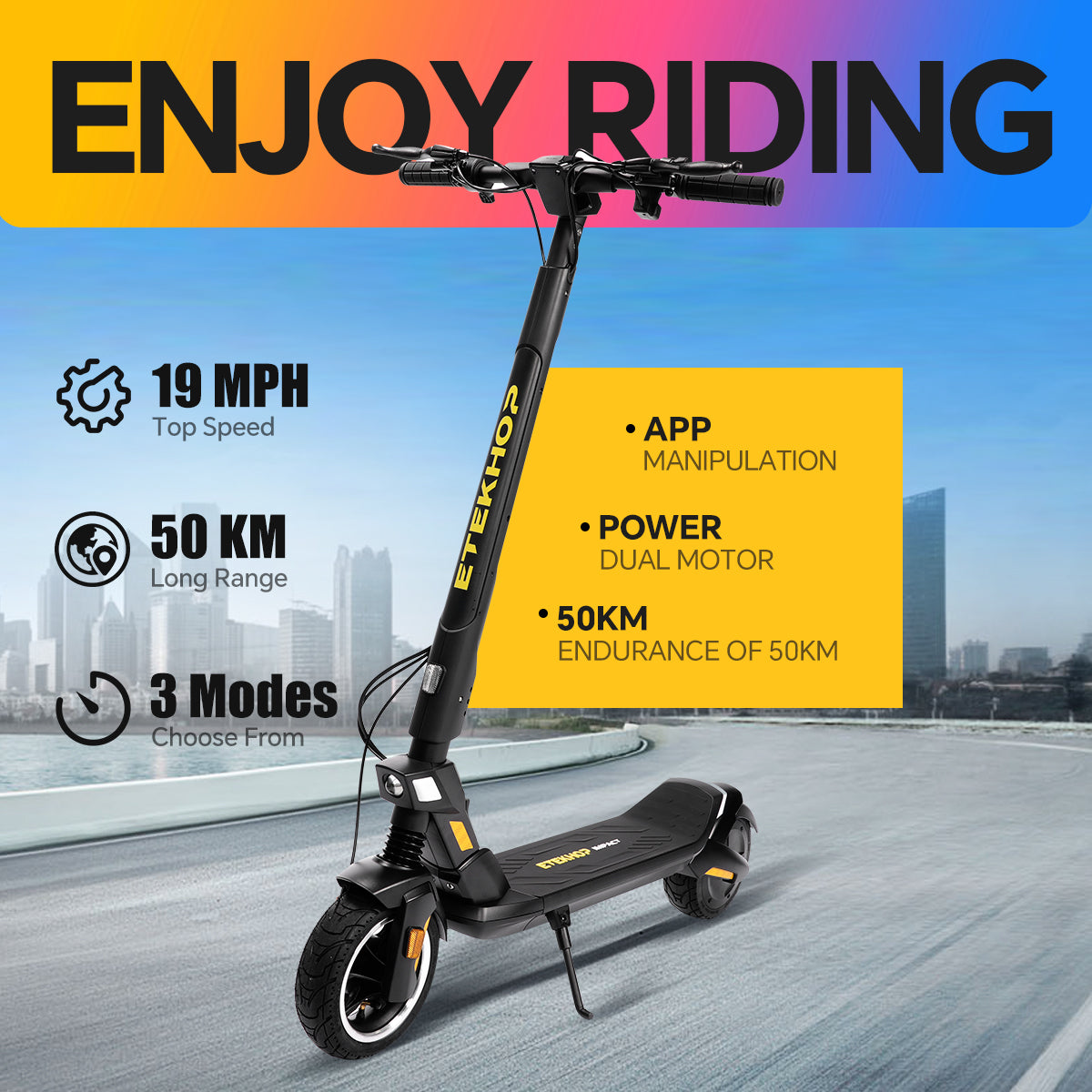 ETEKHOP Electric Scooter for Adult,1000W Peak Motor, Max 24 Mph 30 Miles Long Range, 36V 15AH UL 2272 Battery, 9" Off-Road Shock Tire,with NFC Lock App Control Commuting Electric Scooter with All-Terrain Suspension