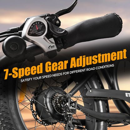 S26 Retro Electric Cruiser Bike: 1500W Peak Power Motor, 34 MPH, 48V 20Ah Battery 50 Mile Long Range, 26" Fat Tires for Any Terrain, with Shimano 7-Speed, Hydraulic Disc Brakes